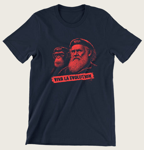 Viva La Evolution graphic t-shirt navy cotton red revolutionary style illustration