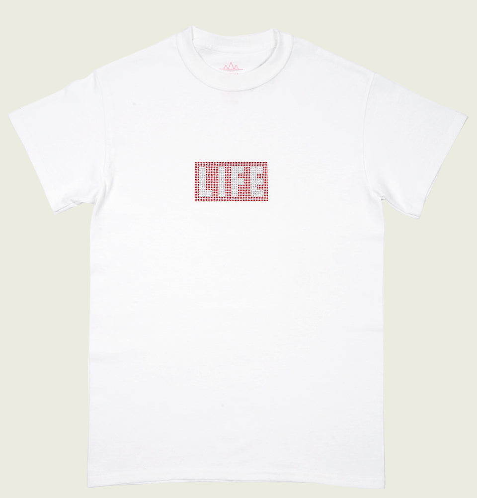 LIFE LOGO RHINESTONE Unisex White T-shirt - Altru Apparel - Tees.ca