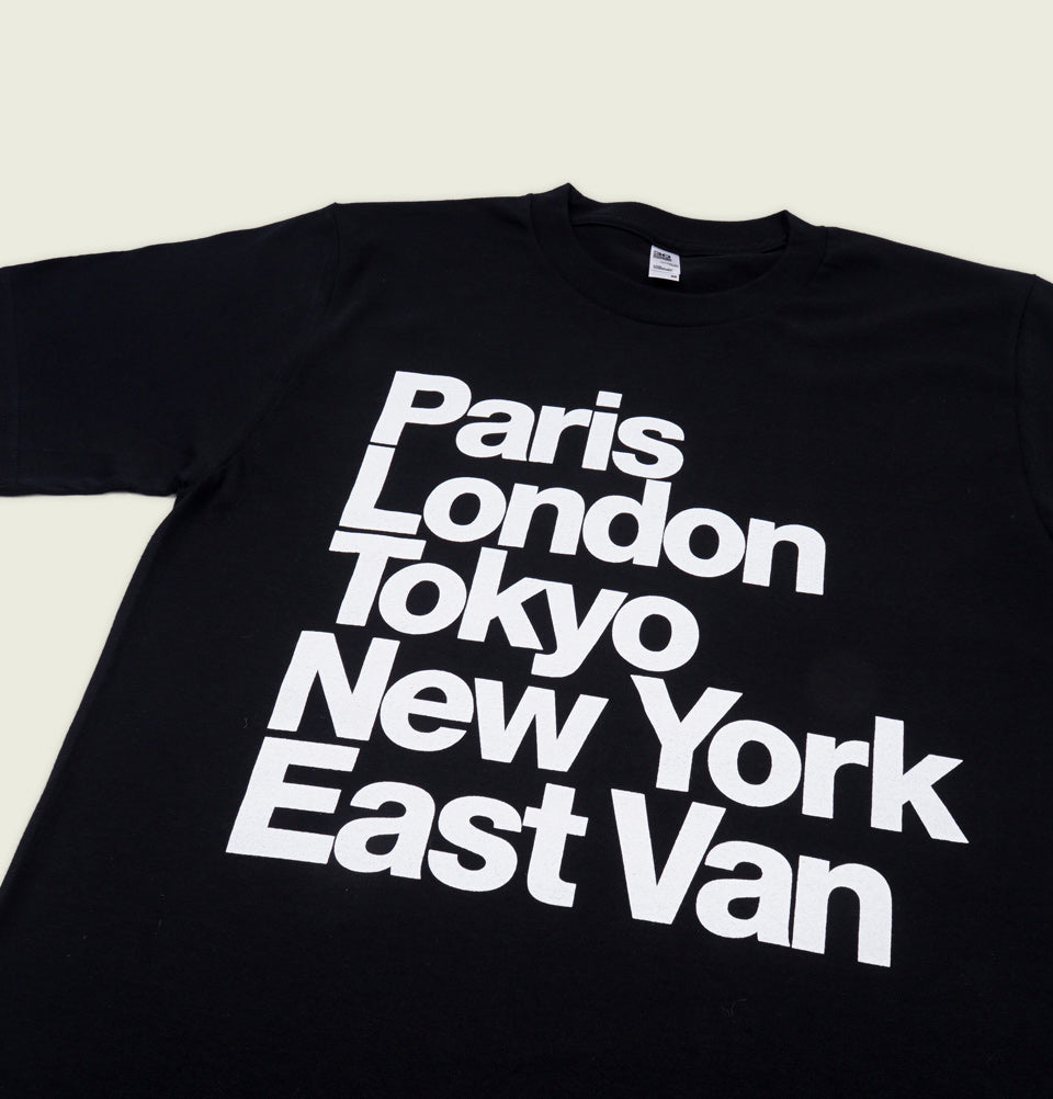 PARIS LONDON TOKYO NEW YORK EAST VAN Unisex T-shirt - EastVan.Supply - Tees.ca